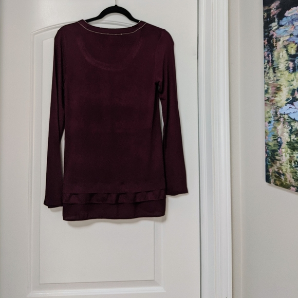 White House Black Market Burgundy Color Long Sleeves Top - Picture 9 of 10